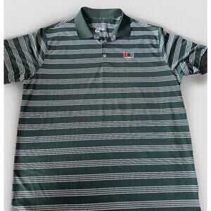 Miami Hurricanes Nike Golf Striped Polo Green/White Dri-Fit Short Sleeve 2XL